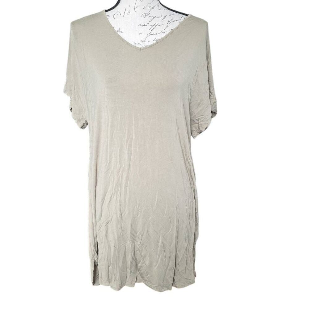 Nordstrom Ladies Size Medium Olive Green Buttery Soft V-Neck Shirt Dress